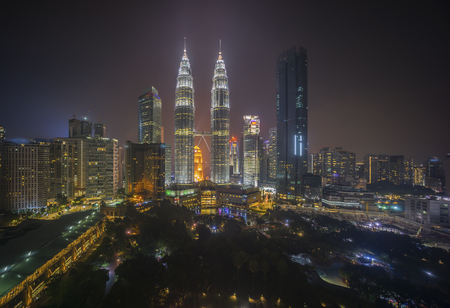 Aerial view of night scene at Kuala Lumpur city skylineの写真素材