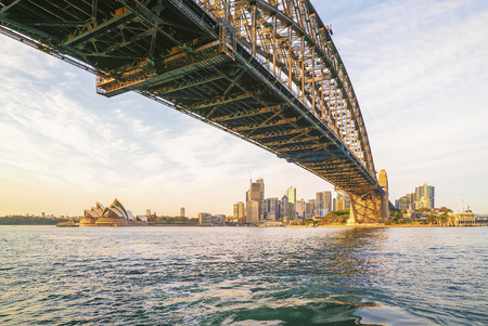 Golden sunrise at Sydney city skyline.の写真素材