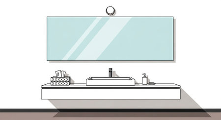 Illustration of a modern bathroom with a bathtub, sink and mirrorの素材