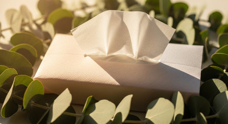 Envelope and envelope with eucalyptus leaves in sunlightの素材