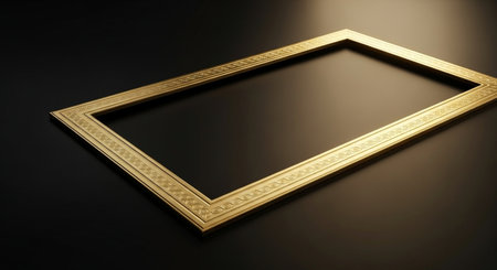 Gold picture frame on a black background. 3d render illustration.の素材