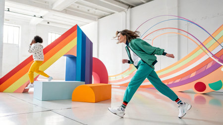 african american and european kids playing with geometric shapesの素材