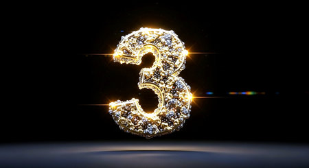 Red heart with number 4 on a green background. 3D renderingの素材