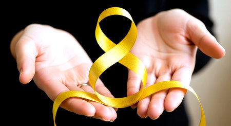 Illustration of Cancer Awareness Ribbon with Stars and Bokeh Backgroundの素材