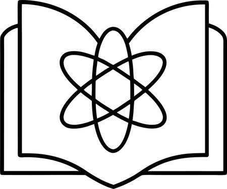 Atomic symbol on book icon, science and education related vector illustrationのイラスト素材