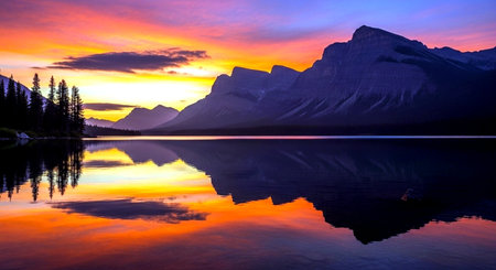 Sunset at Lake Louise, Banff National Park, Alberta, Canadaの素材