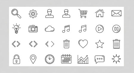 Set of vector line icons of web and mobile applications. Collection of modern minimalistic flat design elements and pictograms for businesseting and communication.の素材
