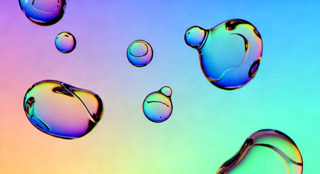 Water drops on colorful background. Close-up of water drops.の素材