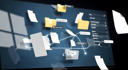 3d rendering of a computer screen with business icons on it.の素材