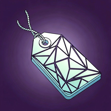 Illustration of a label with a string on a purple background.の素材