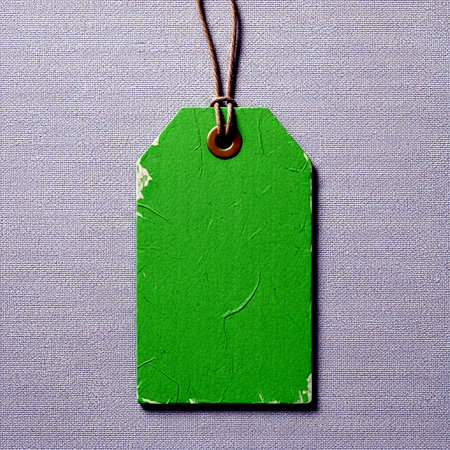 Blank price tag or address label with string over textured backgroundの素材