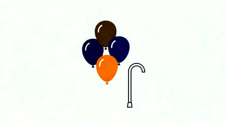 Illustration of balloons and a walking stick on a white background.の素材