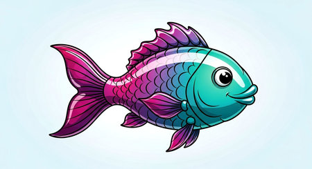Illustration of a blue and pink fish on a white background.の素材