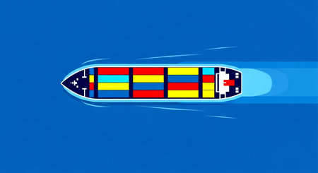 Illustration of a cargo ship with a flag of the European Unionの素材
