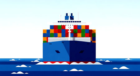 Illustration of a container ship in the sea. 3d renderingの素材