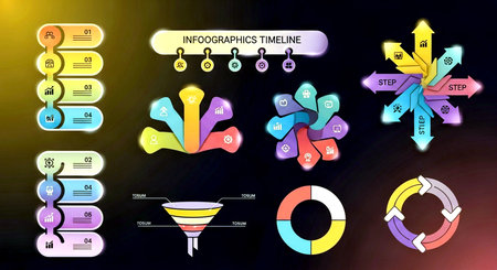 Infographic design elements for your business data with 9 options, parts, steps or processes.の素材