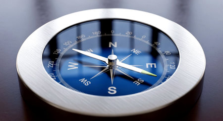 Compass on a black background. Close-up. Conceptual image.の素材