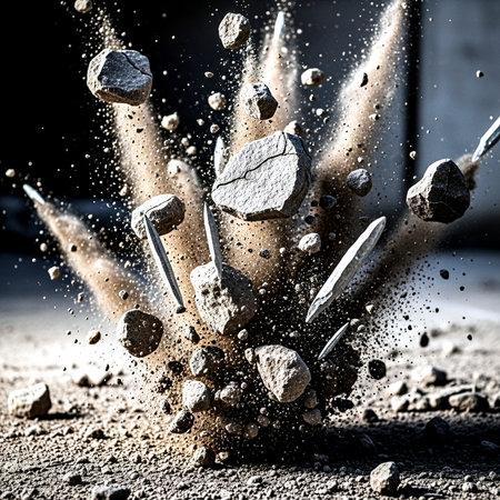 abstract scene of a stone explosion in the middle of the roadの素材