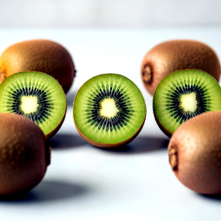 Kiwi fruit on a white background. Selective focus.の素材