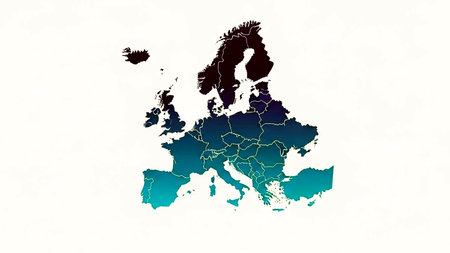Map of Europe with borders in shades of blue and turquoiseの素材