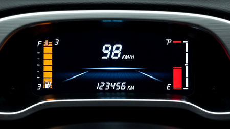 Modern car dashboard with speedometer close-up. 3D renderingの素材