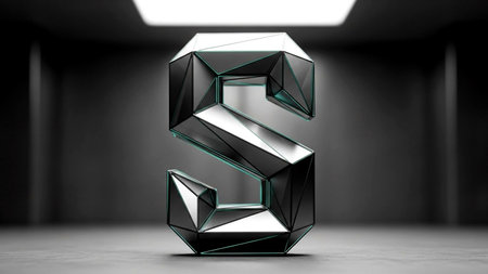 letter S in low poly style, 3d render, black backgroundの素材