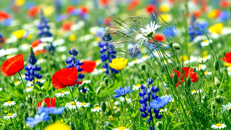 Wildflowers in the meadow. Spring landscape. Flowers on the meadow.の素材