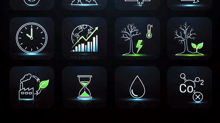 A clear and modern set of vector outline icons depicting critical environmental and sustainability themes, ideal for reports, infographics, and web designs.の素材