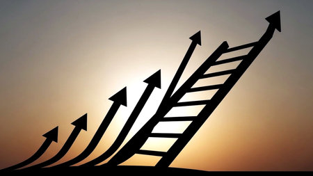 Conceptual image of success or growth with rising arrow pointing upの素材