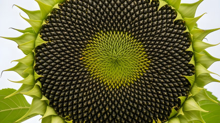 Close up of a sunflower in the field with white background.の素材