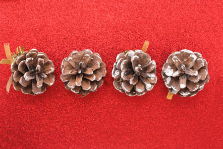 Christmas cones on a bright, colored background, full screen.の写真素材