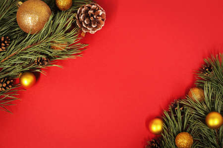 Bright Christmas decorations on a bright, juicy background in full screen.