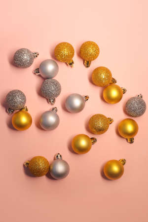Bright Christmas decorations on a bright, juicy background in full screen.