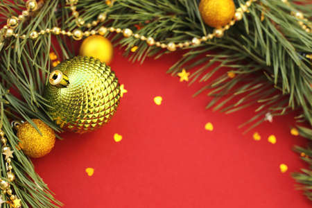 Bright Christmas decorations on a bright, juicy background in full screen.の写真素材