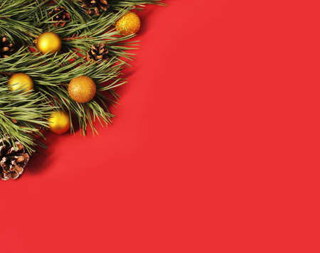 Bright Christmas decorations on a bright, juicy background in full screen.の写真素材