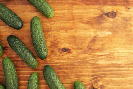 Green, juicy, fresh cucumbers, on a bright, even background.の写真素材