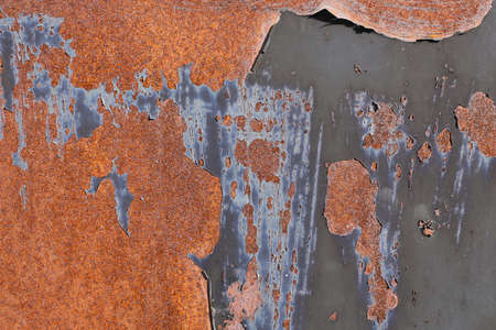 Iron, colored and rusty texture. Shabby metal surface in full screen.