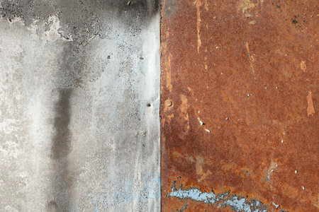 Iron, colored and rusty texture. Shabby metal surface in full screen.