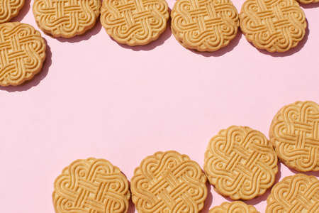 Sweet, freshly baked cookies. Delicious, sweet and round.の写真素材