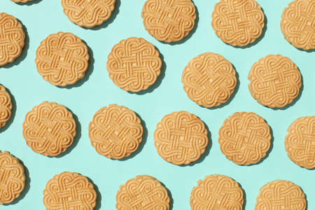 Sweet, freshly baked cookies. Delicious, sweet and round.の写真素材
