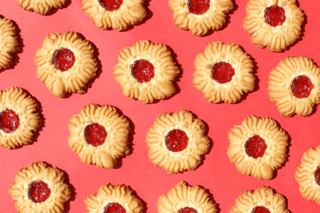 Sweet, freshly baked cookies. Delicious, sweet and round.の写真素材