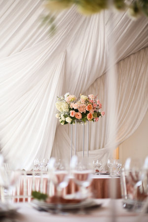 Bright, trendy, stylish wedding decor for a wedding.の写真素材