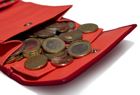 Red wallet with euro coins