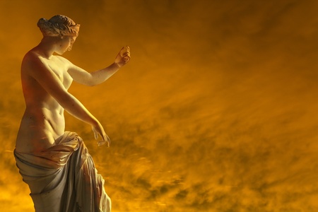 Female marble sculpture resists  the fireの写真素材