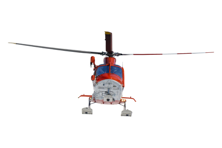 Isolated flying rescue helicopter on white backgroundの写真素材