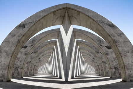 Front view of diverging light flooded double arcades.の写真素材