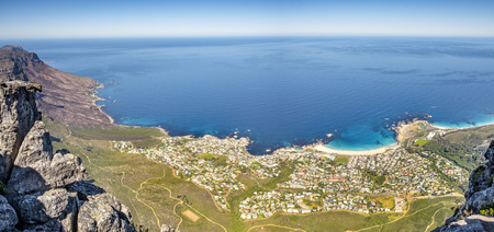 Panorama photo of cape town with camps bay beach, taken from table mountain.の写真素材
