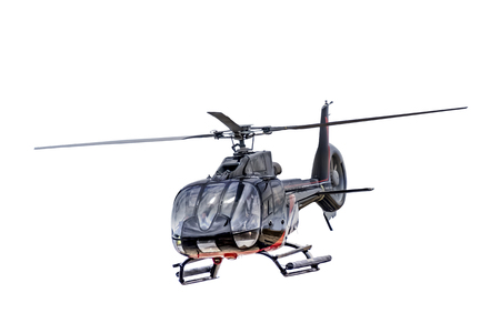 Front view of flying helicopter, isolated on white backgroundの写真素材