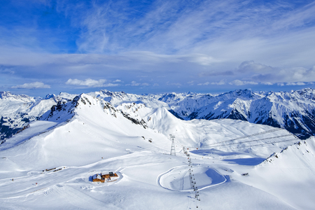 Davos mountains skiing resort switzerland from aboveの写真素材