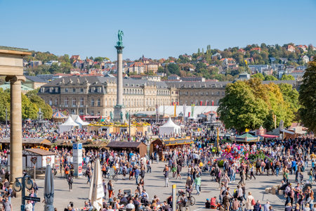 STUTTGART, GERMANY - SEPTEMBER 30, 2018: Opening of the Stuttgart Cannstadter Wasen festival at the castle place.のeditorial素材
